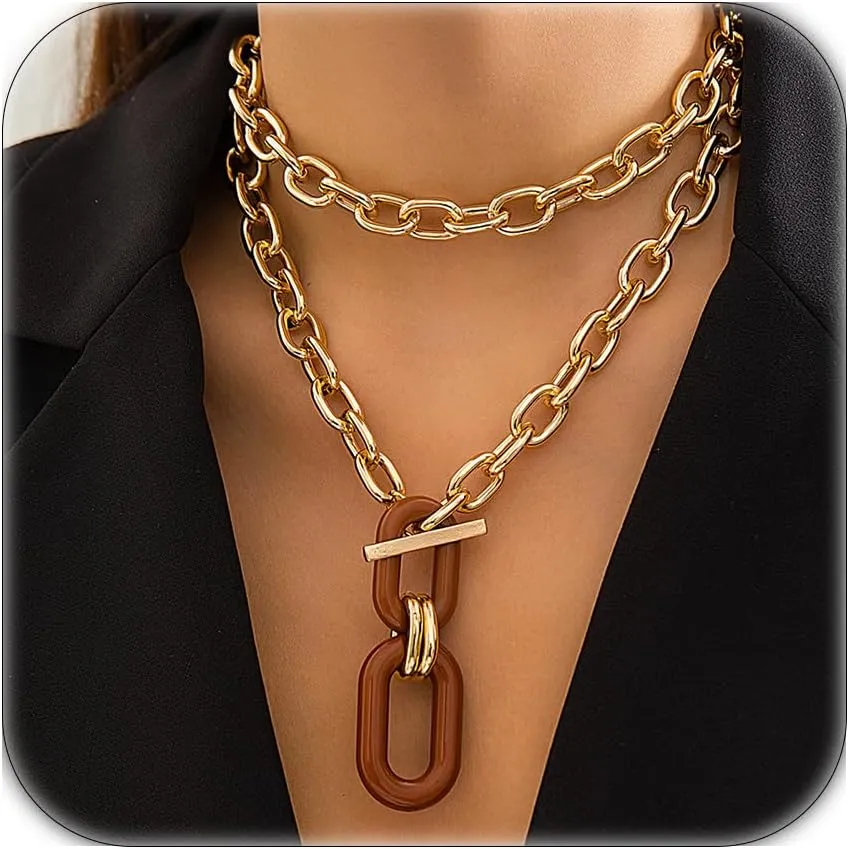 Chunky Gold Necklace for Women Layered Necklaces Silver Statement Necklace for Women Chain Choker Necklace Trendy Statement Jewelry