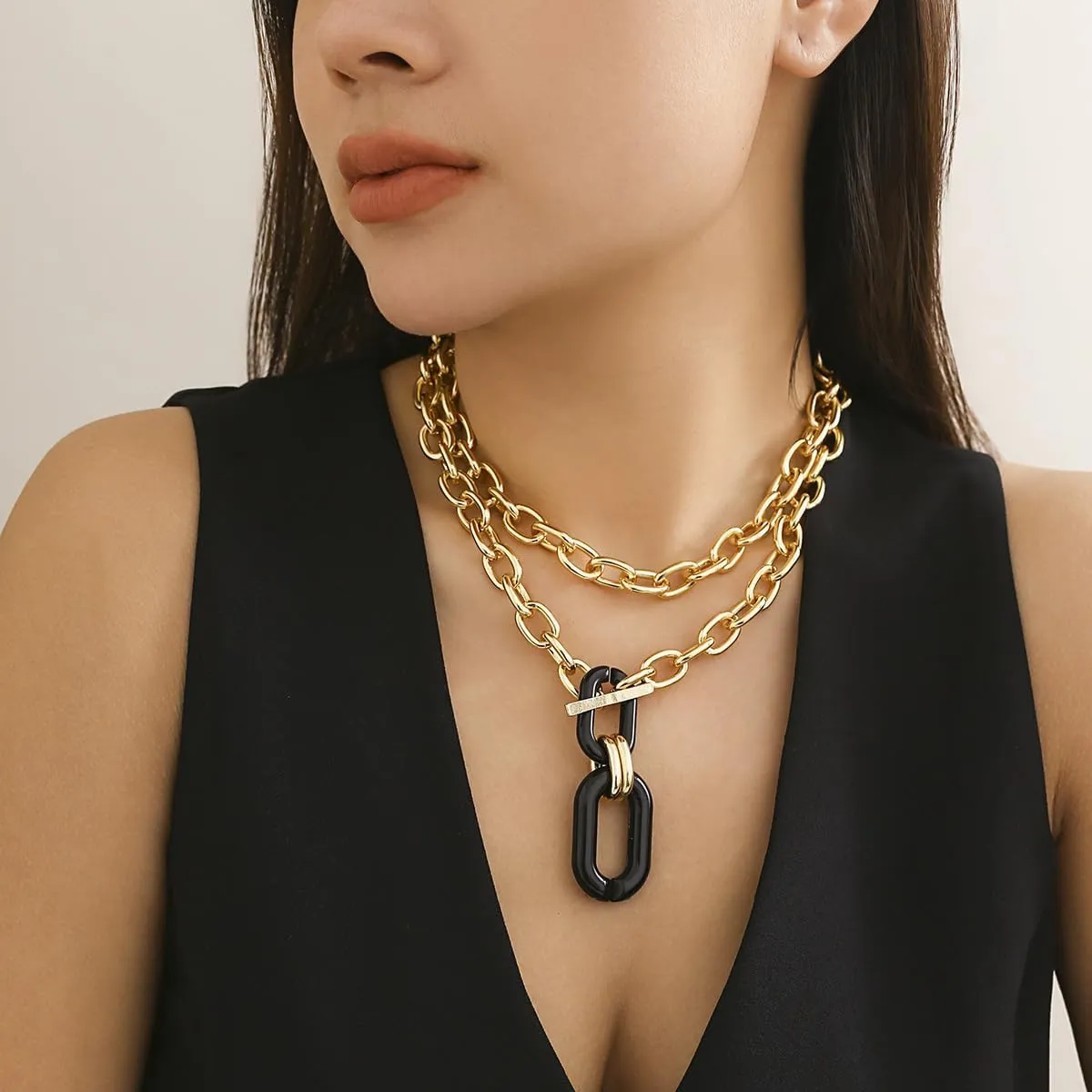 Chunky Gold Necklace for Women Layered Necklaces Silver Statement Necklace for Women Chain Choker Necklace Trendy Statement Jewelry