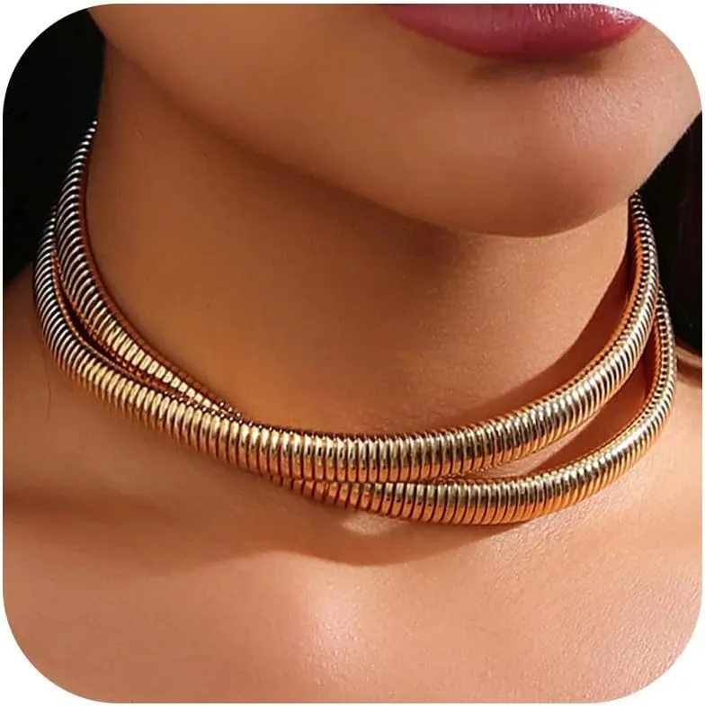 Chunky Gold Necklace for Women Statement Chunky Choker Necklace Thick Snake Chain Collar Torque Layered Necklaces Jewelry Gifts