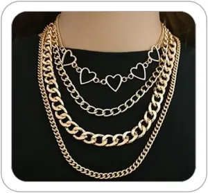 Chunky Gold Necklace for Women Trendy Layered Necklaces Vintage Multi-Layered Queen Head Love Coin Cross Necklace 80's Hip Hop Cuban Chain Necklace Pirate Jewelry Prom Costume Accessories