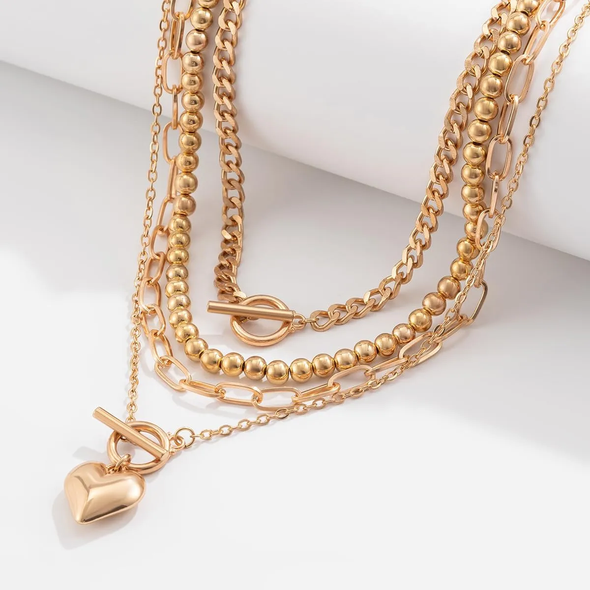 Chunky Gold Necklace Stack for Women Layered Necklaces for Women Silver Chunky Necklace Paperclip Chain Cross Beaded Ball OT Toggle Heart Pendant Necklace Chunky Gold Jewelry Set