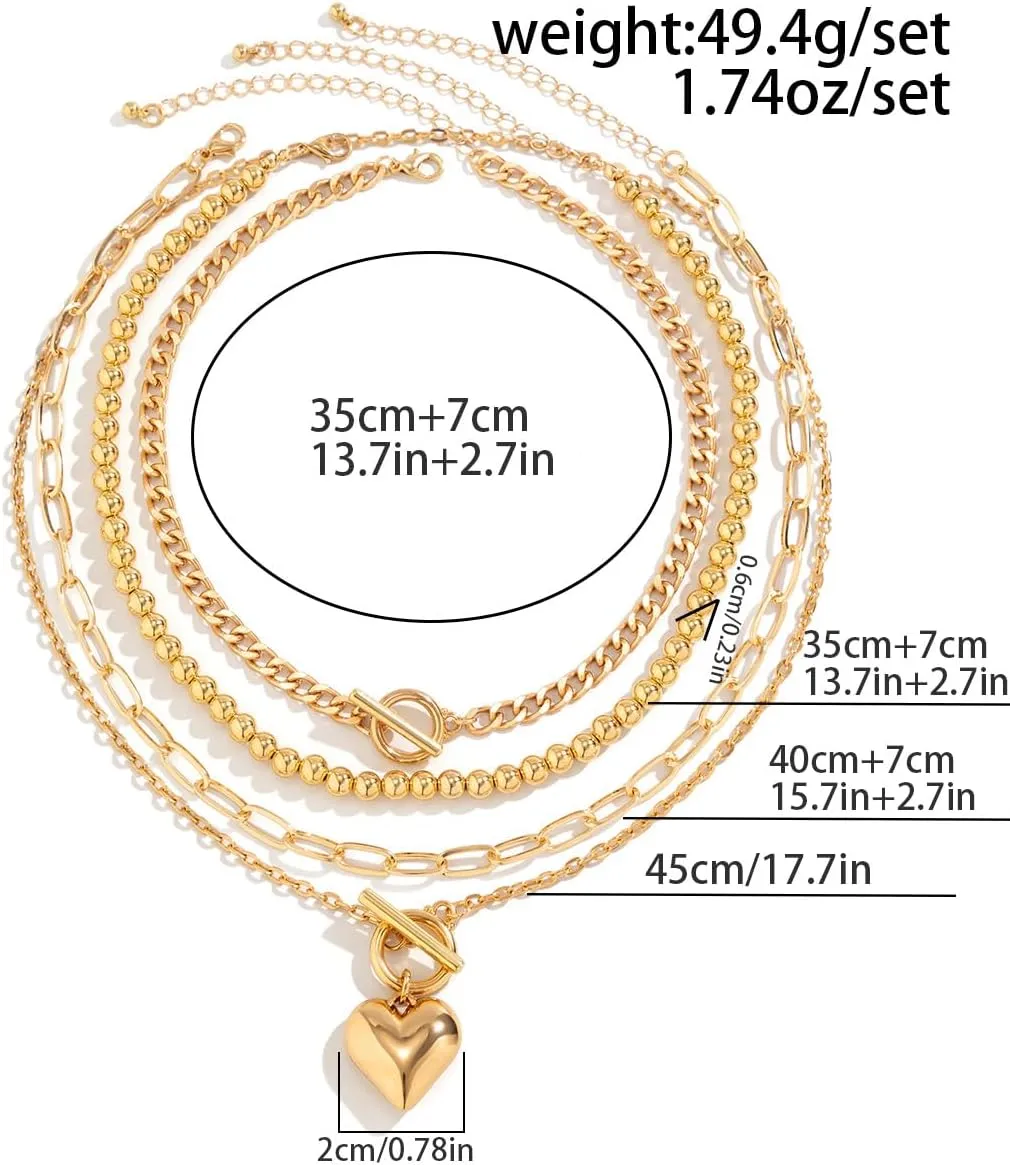 Chunky Gold Necklace Stack for Women Layered Necklaces for Women Silver Chunky Necklace Paperclip Chain Cross Beaded Ball OT Toggle Heart Pendant Necklace Chunky Gold Jewelry Set