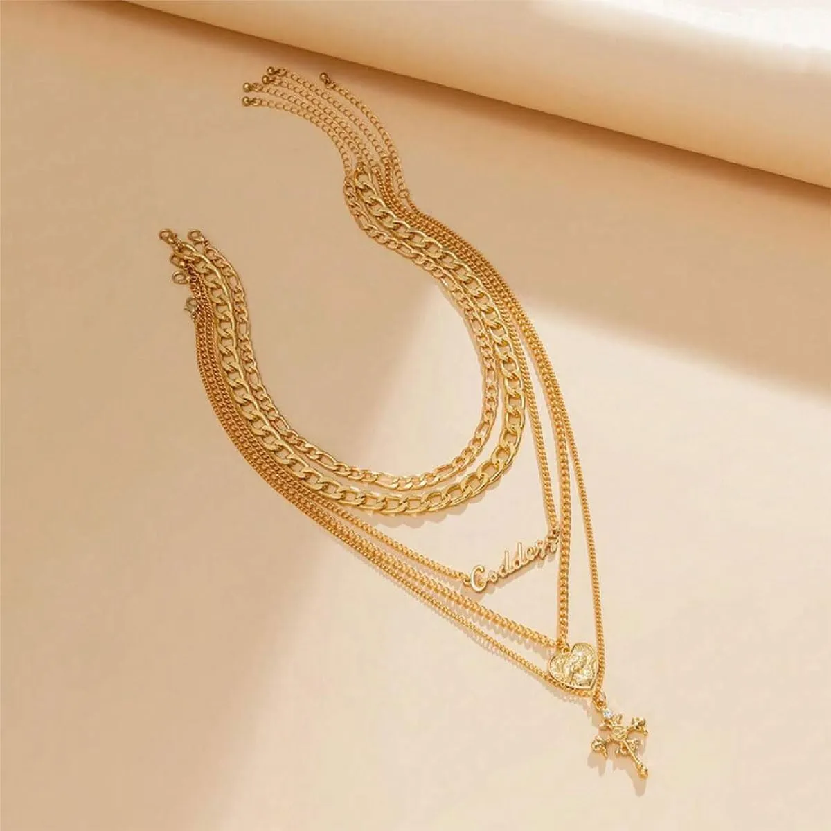 Chunky Gold Necklace Stack Layered Gold Necklaces for Women Non Tarnish Silver Statement Necklace Paperclip Chain Necklace Set Layering Big Heart Coin Cross Necklace Chunky Jewelry