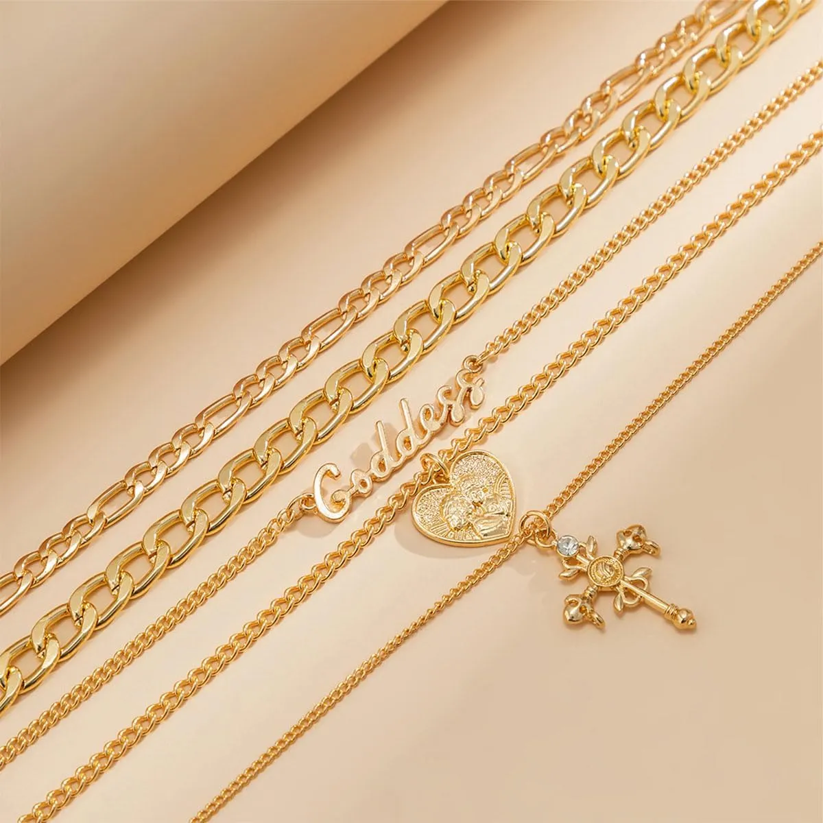 Chunky Gold Necklace Stack Layered Gold Necklaces for Women Non Tarnish Silver Statement Necklace Paperclip Chain Necklace Set Layering Big Heart Coin Cross Necklace Chunky Jewelry