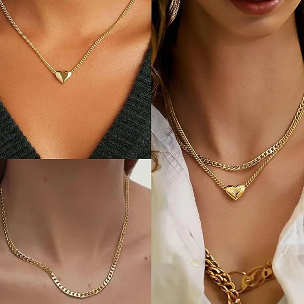 Chunky Heart Necklace for Women Non Tarnish Gold Love Choker Pendant Necklace Trendy Heart Double Layered Waterproof Necklaces for Women Charm Jewelry
