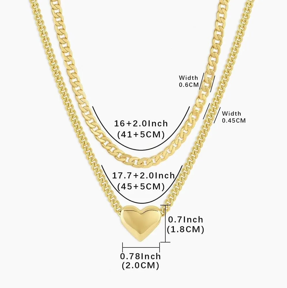 Chunky Heart Necklace for Women Non Tarnish Gold Love Choker Pendant Necklace Trendy Heart Double Layered Waterproof Necklaces for Women Charm Jewelry