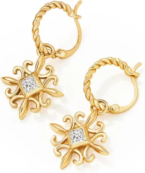 Cicy Bell 18k Gold Plated Dangle Earrings for Women Princess Cubic Zirconia Trendy Chunky Twist Drop Earrings
