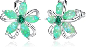 CiNily Womens Flower Earrings Studs Dainty Fire Opal Studs 14K White/Gold Plated Lightweight Cubic Zirconia Stud Earrings Trendy Diamond Jewelry for Wedding Party Birthday Summer Gifts