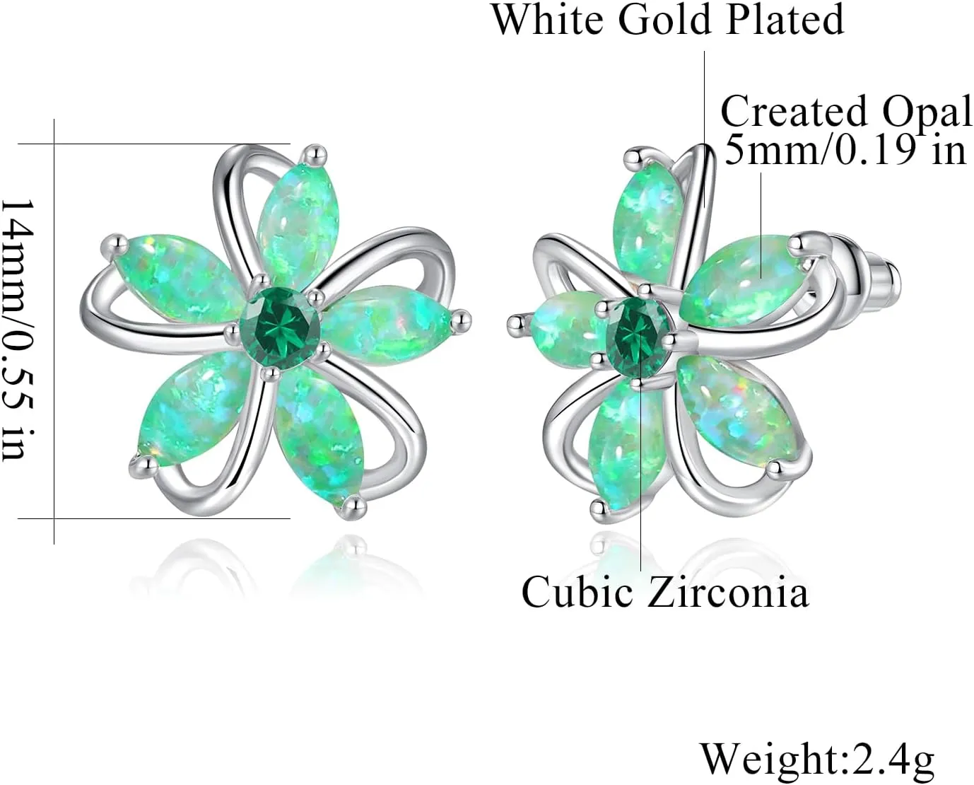 CiNily Womens Flower Earrings Studs Dainty Fire Opal Studs 14K White/Gold Plated Lightweight Cubic Zirconia Stud Earrings Trendy Diamond Jewelry for Wedding Party Birthday Summer Gifts