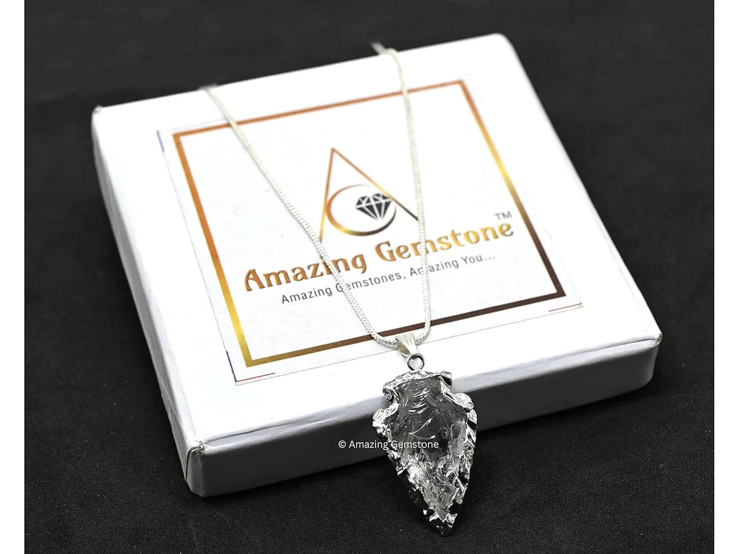 Clear Quartz Arrowhead Necklace for Men Women - Men's Necklaces Arrow Heads Healing Crystal Necklace - Gifts for Men, Teen Boys - Stocking Stuffers for Men (Silver Edged)