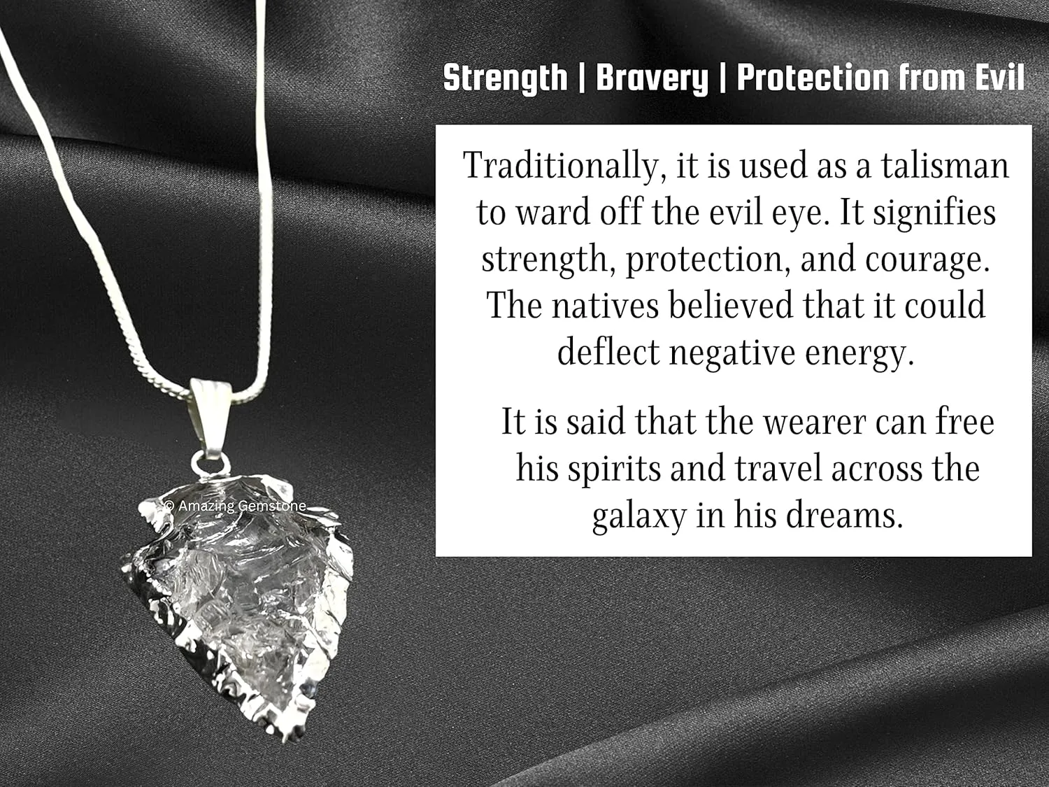 Clear Quartz Arrowhead Necklace for Men Women - Men's Necklaces Arrow Heads Healing Crystal Necklace - Gifts for Men, Teen Boys - Stocking Stuffers for Men (Silver Edged)