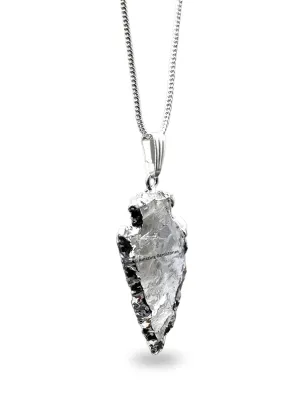Clear Quartz Arrowhead Necklace for Men Women - Men's Necklaces Arrow Heads Healing Crystal Necklace - Gifts for Men, Teen Boys - Stocking Stuffers for Men (Silver Edged)