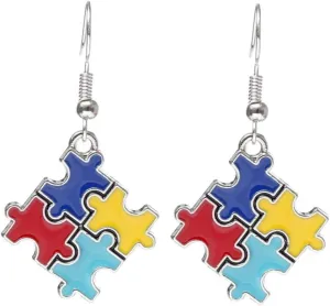 COLORFUL BLING Autism Earrings Dangle Drop Earrings Autism Awareness Puzzle Piece Earrings Jewelry Gift