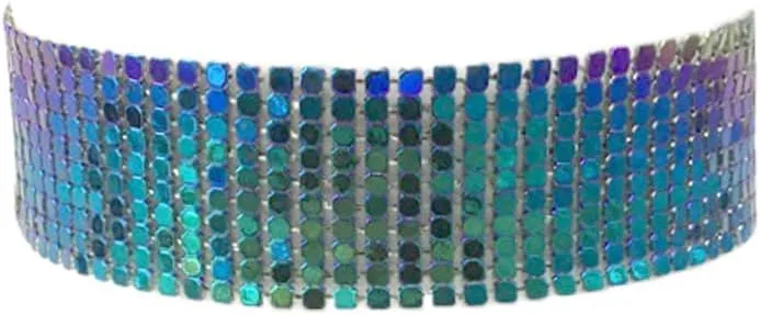 COLORFUL BLING Punk Wide Mesh Metal Sequins Choker Necklace Multicolor Shiny Thick Rhinestone Short Collar Choker for Women Prom Party Costume Jewelry