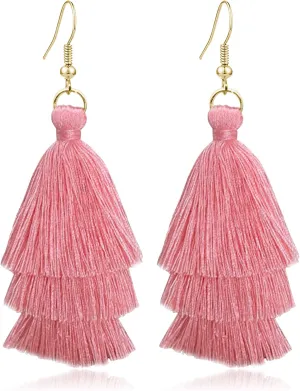 Colorful Tassel Earrings Layered Tassel Earrings Bohemian Dangle Drop Earrings for Women Girls Fashion Jewelry Valentine Birthday Party Gift