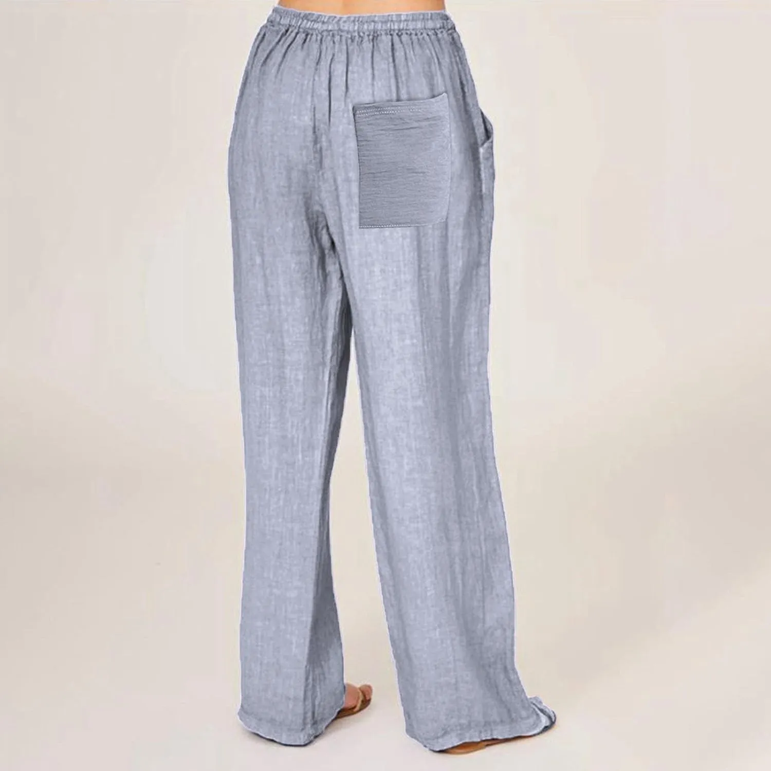 Cotton Linen Pants Women Summer Drawstring High Waisted Palazzo Pants Casual Wide Leg Yoga Trousers with Pockets
