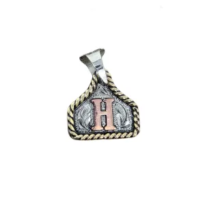 Cowtag Copper Initial Necklace. Hand Engraved. Pendant Only. Wear Over Clothing. Avoid Water (Antique Finish, H, S)