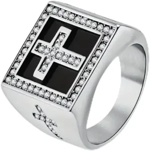Cross Mens Ring S925 Sterling Silver Cross Unique Faith Christian Ring Religious Cross with Cubic Zirconia Ring Catholic Jewelry Gifts for Men Dad Boy Husband