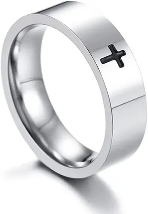 Cross Mens Ring S925 Sterling Silver Cross Unique Faith Christian Rings Catholic Jewelry Gifts Dad Husband Him Size 4-16