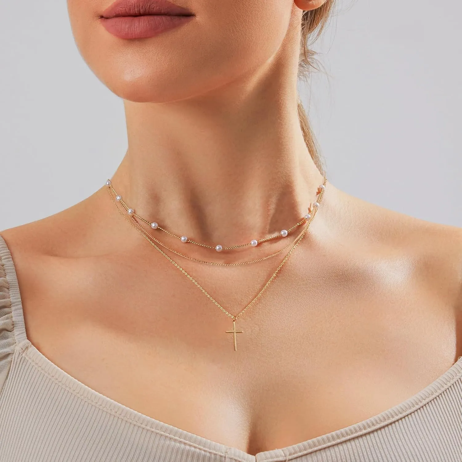 Cross Necklace for Women Dainty 14K Gold Silver Plated Small Cross Pendant Choker Simple Cute Cross Gold Necklace for Women Trendy Faith Jewelry Gift