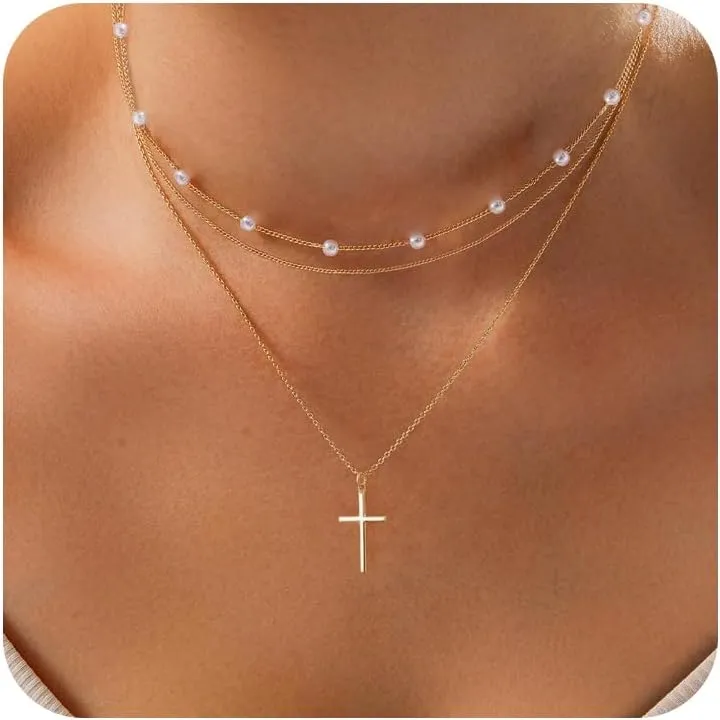 Cross Necklace for Women Dainty 14K Gold Silver Plated Small Cross Pendant Choker Simple Cute Cross Gold Necklace for Women Trendy Faith Jewelry Gift