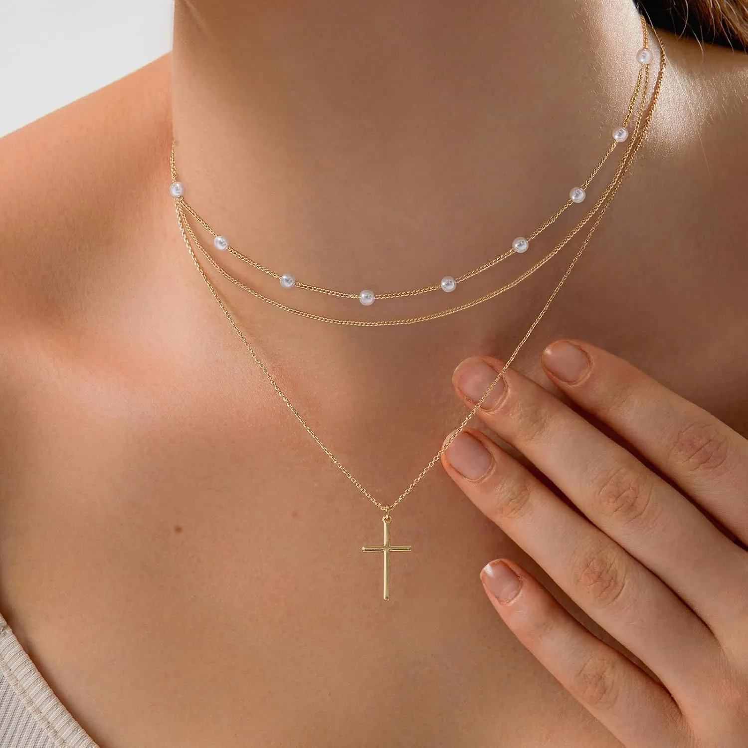 Cross Necklace for Women Dainty 14K Gold Silver Plated Small Cross Pendant Choker Simple Cute Cross Gold Necklace for Women Trendy Faith Jewelry Gift