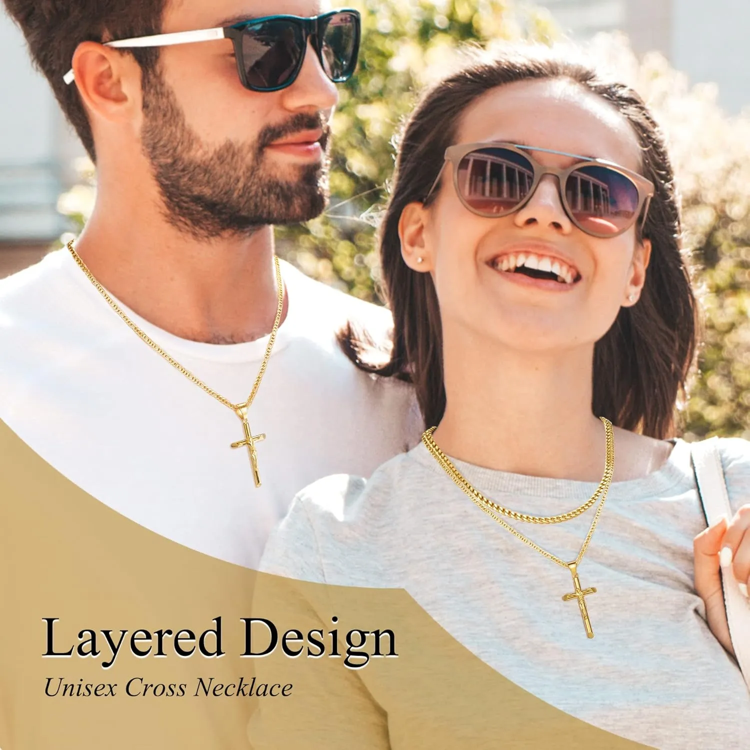 Cross Necklace for Women Men Stainless Steel Mens Cross Necklaces Gold Silver Jesus Cross Necklace Layered Cuban Figaro Chain Necklace Jewelry Gifts for Women Men