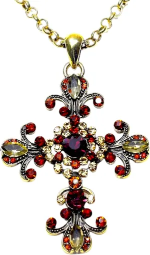 Cross Necklace for Women - Vintage, Antique, Victorian Style with Beautiful Crystals - Gold tone, Rhinestone Pendant for Faith Rosary with Jewelry Gift Box