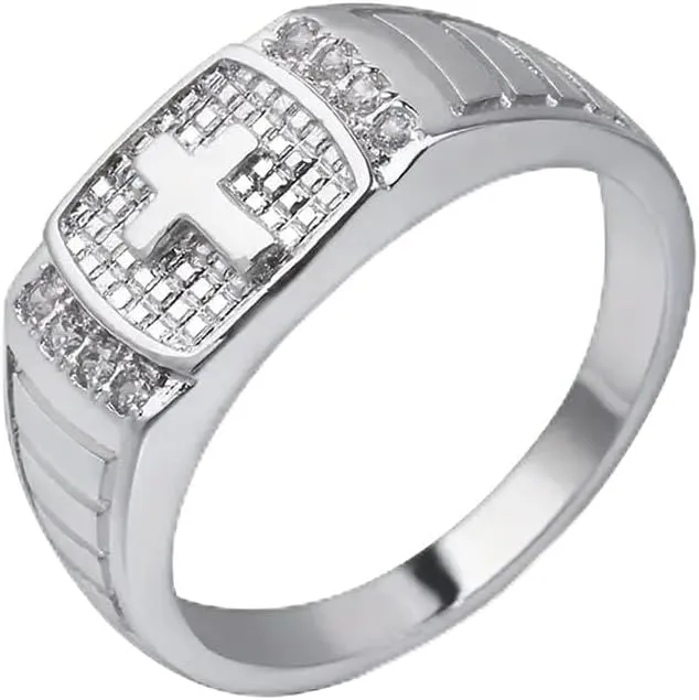 Cross Signet Mens RingS925 Sterling Silver Cross Unique Faith Christian Ring Religious Cross Ring Silver Catholic Jewelry Gifts for Men Dad Husband