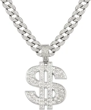 Cuban chain fake necklace 18K gold-plated hip-hop necklace large dollar logo pendant, men's and women's necklaces