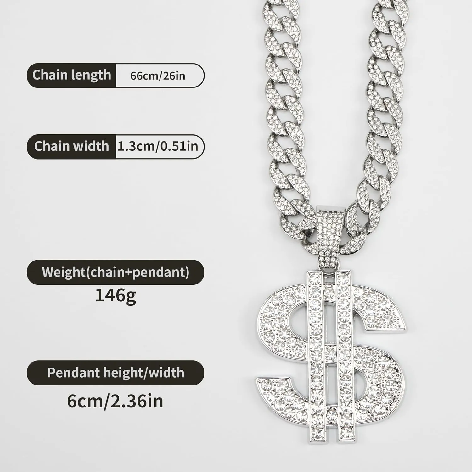 Cuban chain fake necklace 18K gold-plated hip-hop necklace large dollar logo pendant, men's and women's necklaces