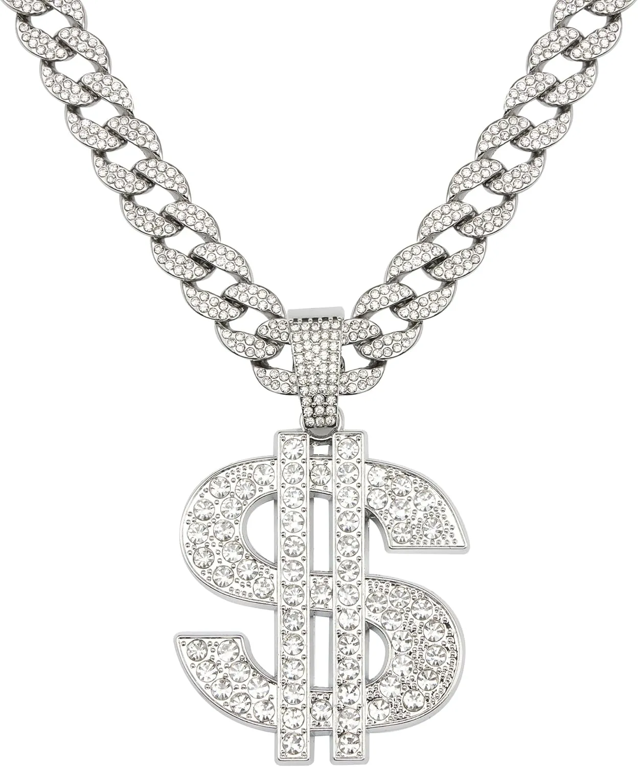Cuban chain fake necklace 18K gold-plated hip-hop necklace large dollar logo pendant, men's and women's necklaces
