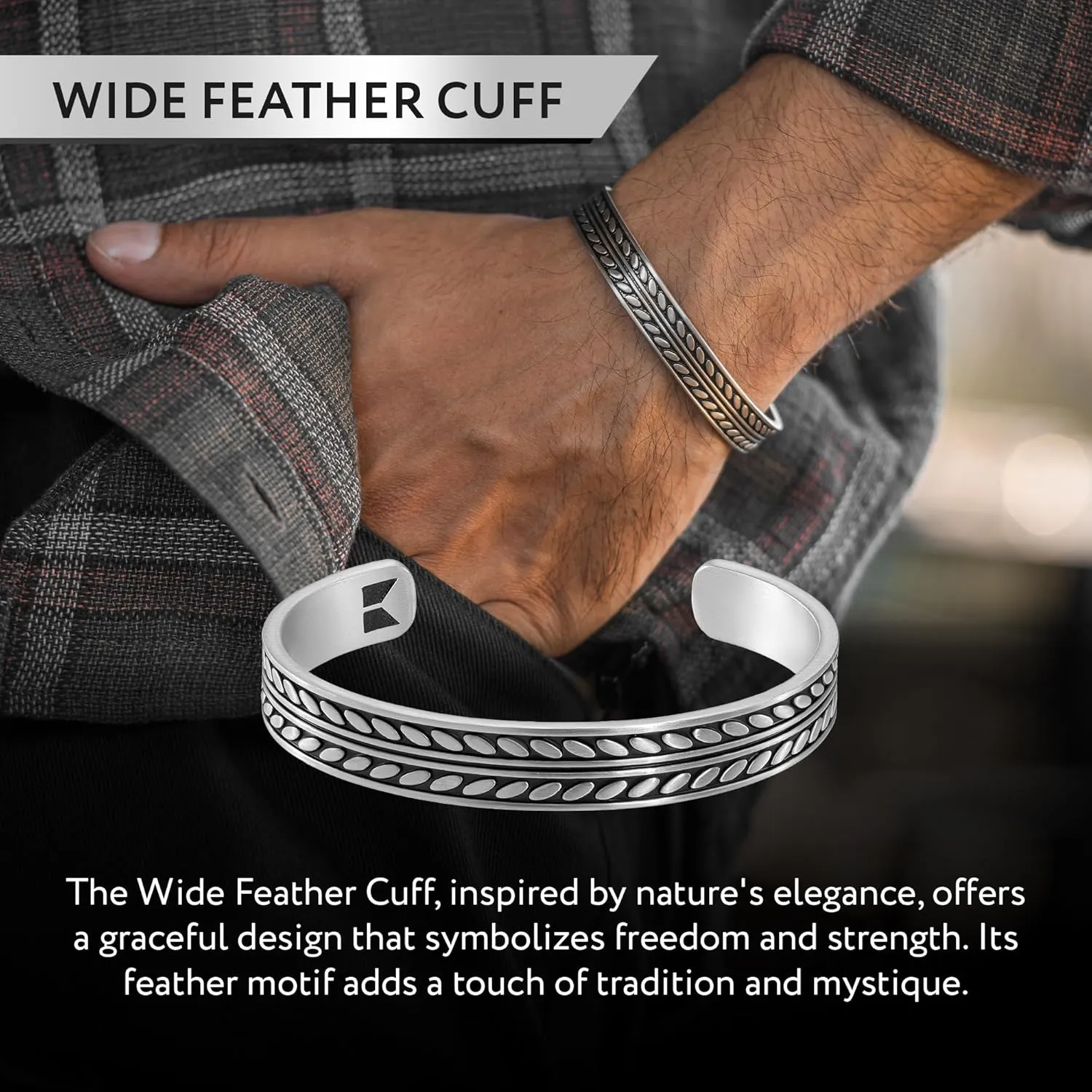 Cuff Bracelet for Men Premium Stainless Steel Mens Bangle Bracelets Silver Cuff Bracelet Waterproof & Non-Tarnish Minimal Western Bracelet