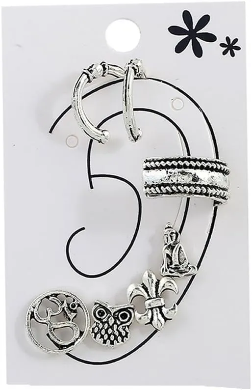 Cuff Earrings Set  Ear Crawler, Climber, Tribal Vine Charm, and Vintage Clip-On Jewelry (Style D)