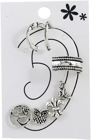 Cuff Earrings Set  Ear Crawler, Climber, Tribal Vine Charm, and Vintage Clip-On Jewelry (Style D)