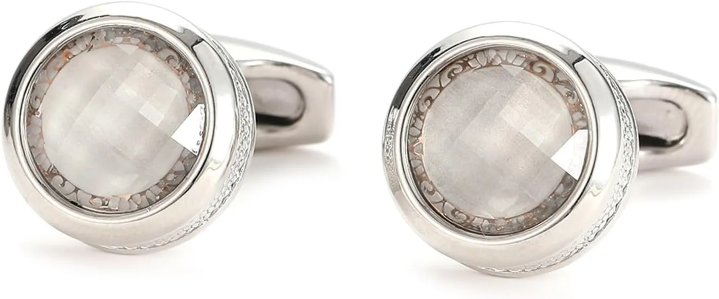 Cufflinks for Men Unique Silver Cufflinks Set Silver Plated Cubic Zirconia Round 26X16cm Jewelry Gifts for Dad Husband Business Valentines Day