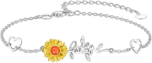 Cuoka Faith Bracelet 925 Sterling Silver Sunflower You Are My Sunshine Faith Bracelets Christian Religious Jewelry Gifts for Women