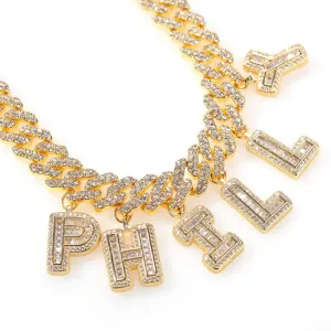 Custom Initial Name Necklace For Women Personalized Cuban Link Chain Iced Out silver and gold