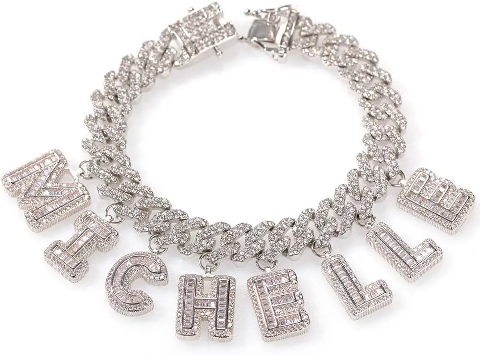 Custom Initial Name Necklace For Women Personalized Cuban Link Chain Iced Out silver and gold