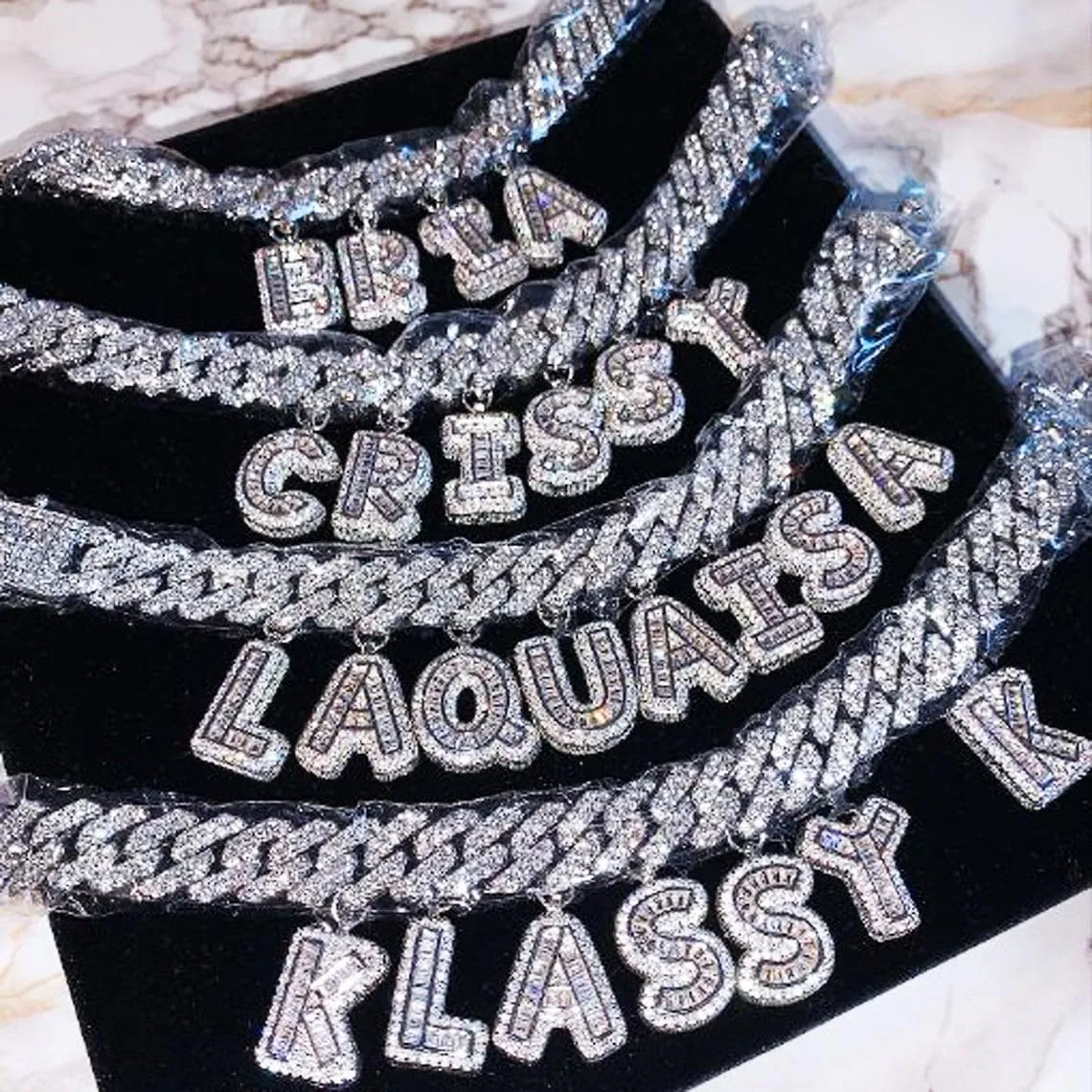 Custom Initial Name Necklace For Women Personalized Cuban Link Chain Iced Out silver and gold
