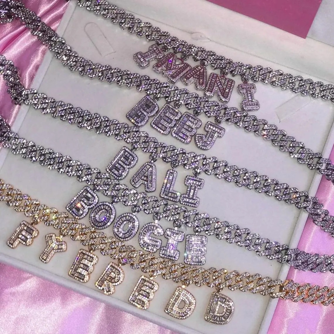 Custom Initial Name Necklace For Women Personalized Cuban Link Chain Iced Out silver and gold