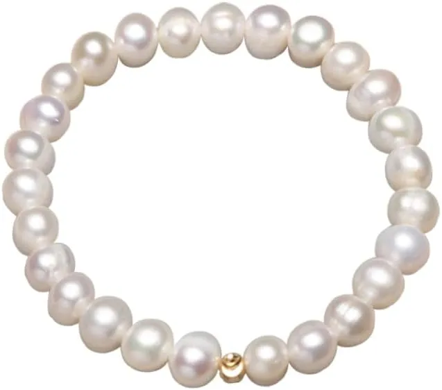 Cute Beaded Freshwater Cultured Pearl Bracelets for Women, Dainty Handmade Gold Bead Ball Pearl Stretch Bracelet Simple Jewelry for Woman