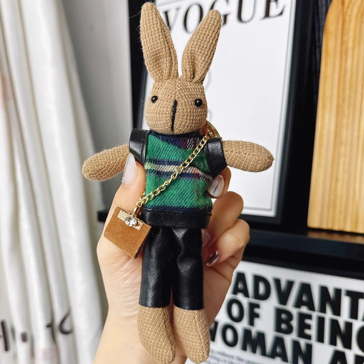 Cute Bunny Keychain for Women - Cartoon Rabbit Bag Charm Accessories, Dorge Purse Keyring Gift for Girls Teens