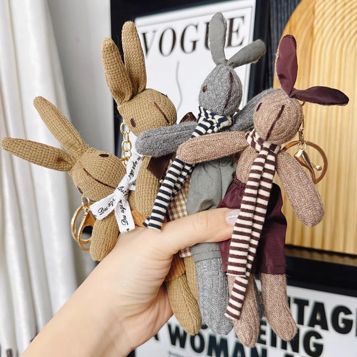 Cute Bunny Keychain for Women - Cartoon Rabbit Bag Charm Accessories, Dorge Purse Keyring Gift for Girls Teens