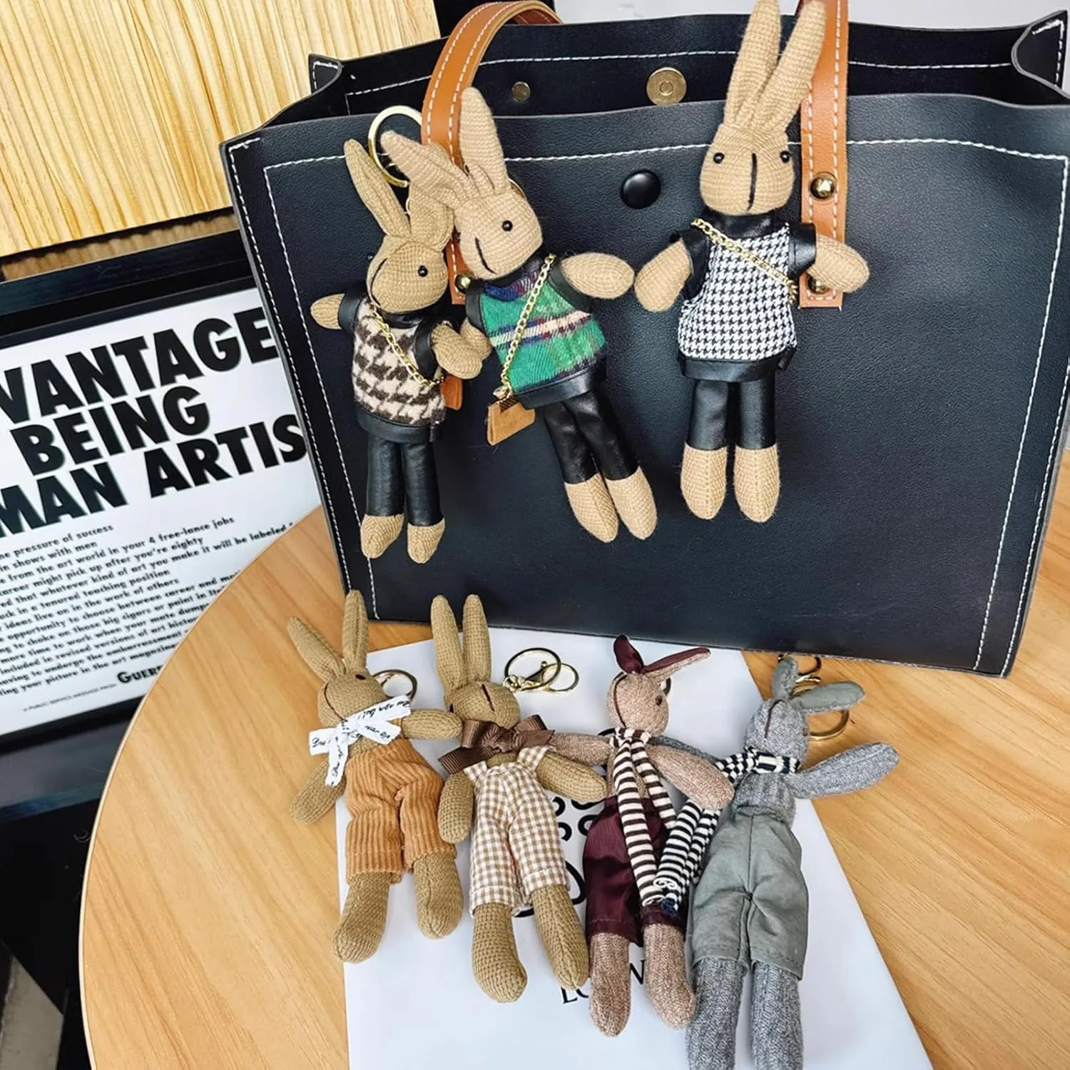 Cute Bunny Keychain for Women - Cartoon Rabbit Bag Charm Accessories, Dorge Purse Keyring Gift for Girls Teens