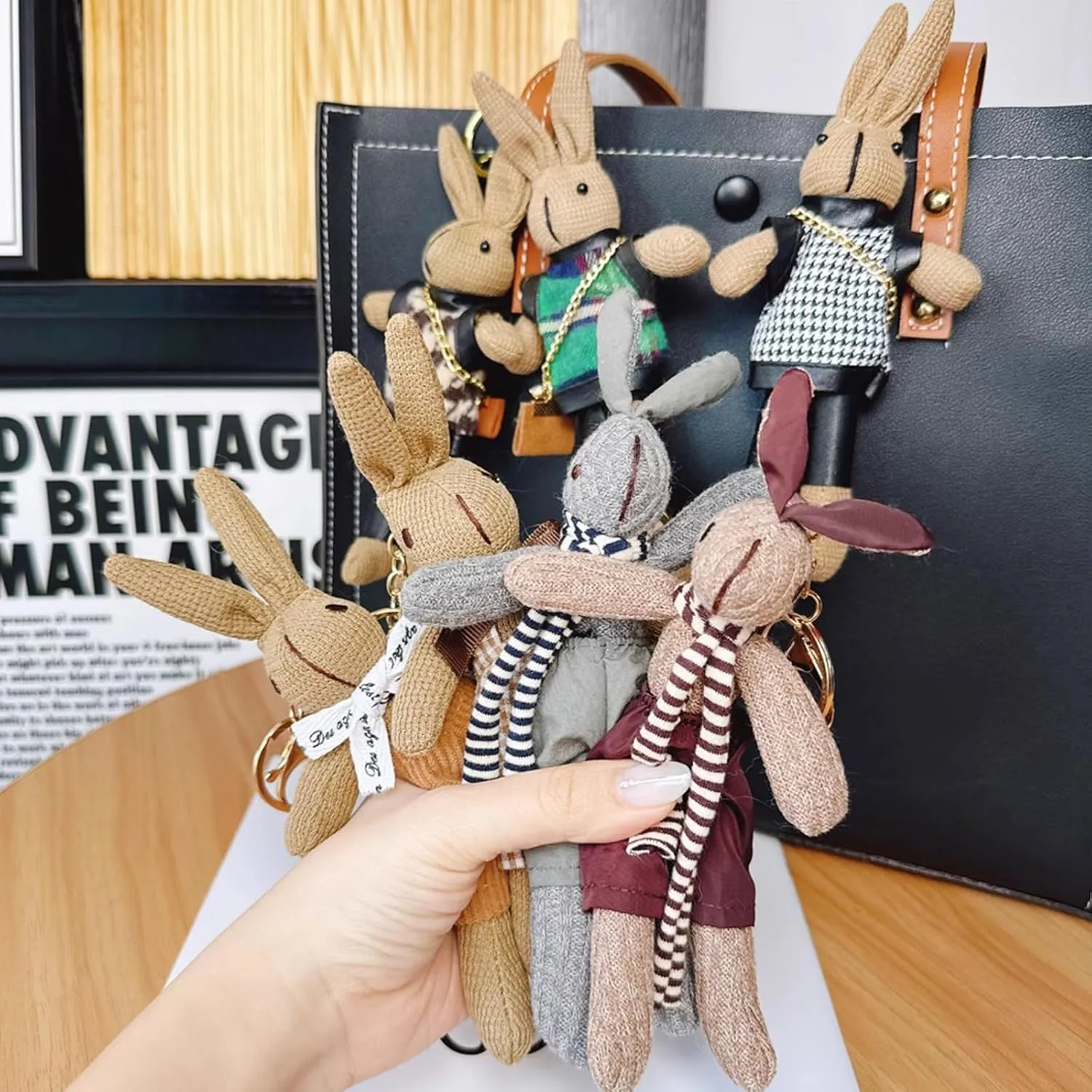 Cute Bunny Keychain for Women - Cartoon Rabbit Bag Charm Accessories, Dorge Purse Keyring Gift for Girls Teens