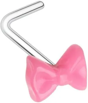 Cute Kawaii Pink Bow Ribbon L-Shaped Nose Ring