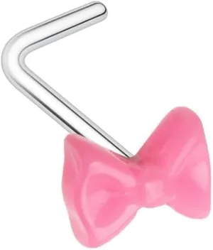 Cute Kawaii Pink Bow Ribbon L-Shaped Nose Ring
