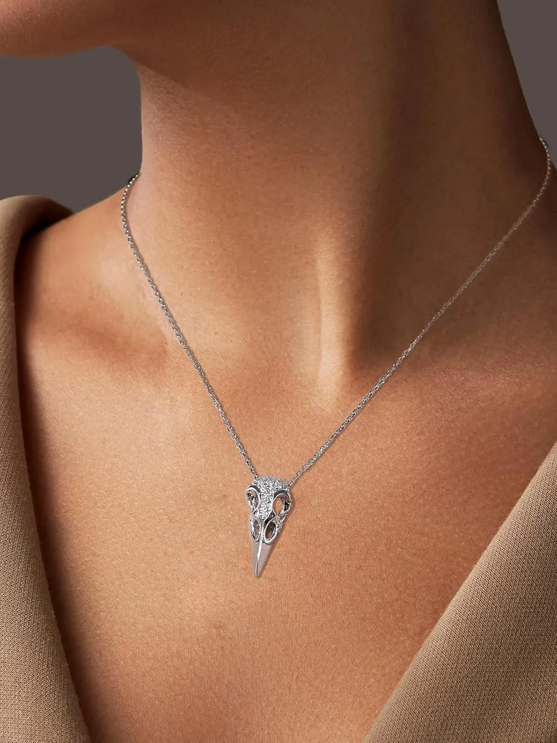 CYW Moissanite Skull Cross/Spider/Raven Necklace for Men Women, Intriguing Design, Really Authentic Solid 925 Sterling Silver with Rhodium Finish, 16"/18"/20" Adjustable, Halloween Jewelry