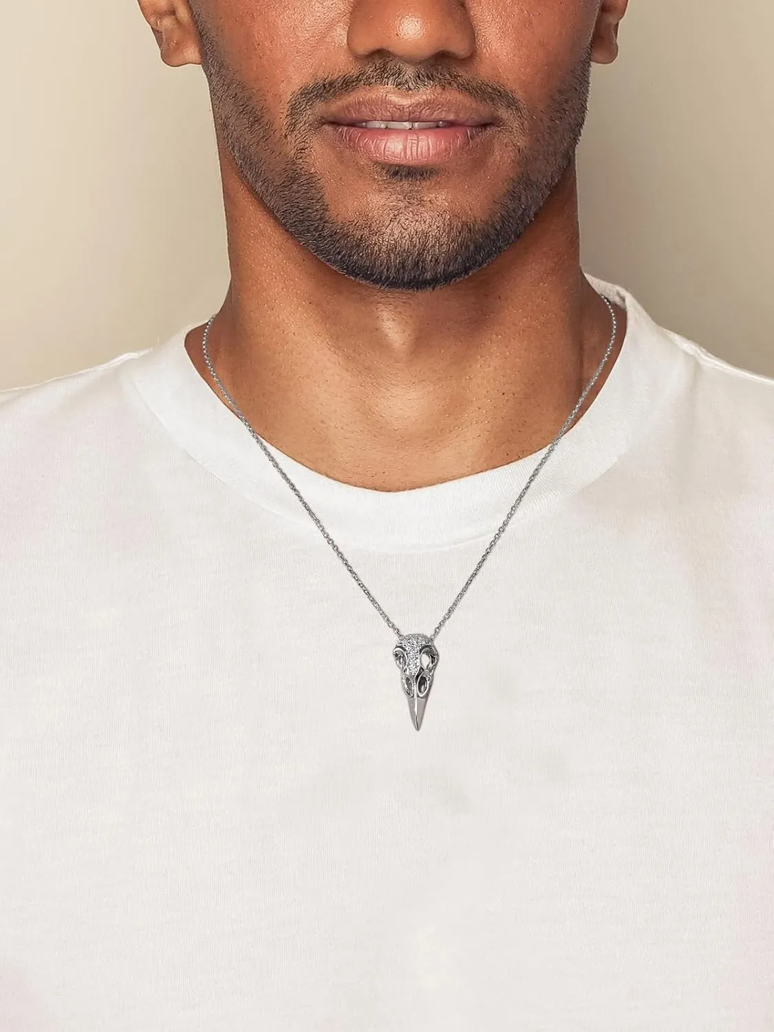 CYW Moissanite Skull Cross/Spider/Raven Necklace for Men Women, Intriguing Design, Really Authentic Solid 925 Sterling Silver with Rhodium Finish, 16"/18"/20" Adjustable, Halloween Jewelry